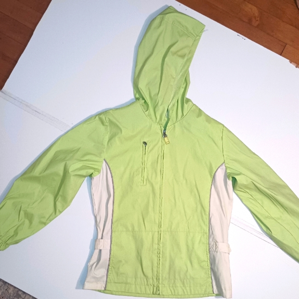 VTG Andy Johns Youth Sz 14-16 Lime Green Rain Jacket Coat Full Zip Up Excellent